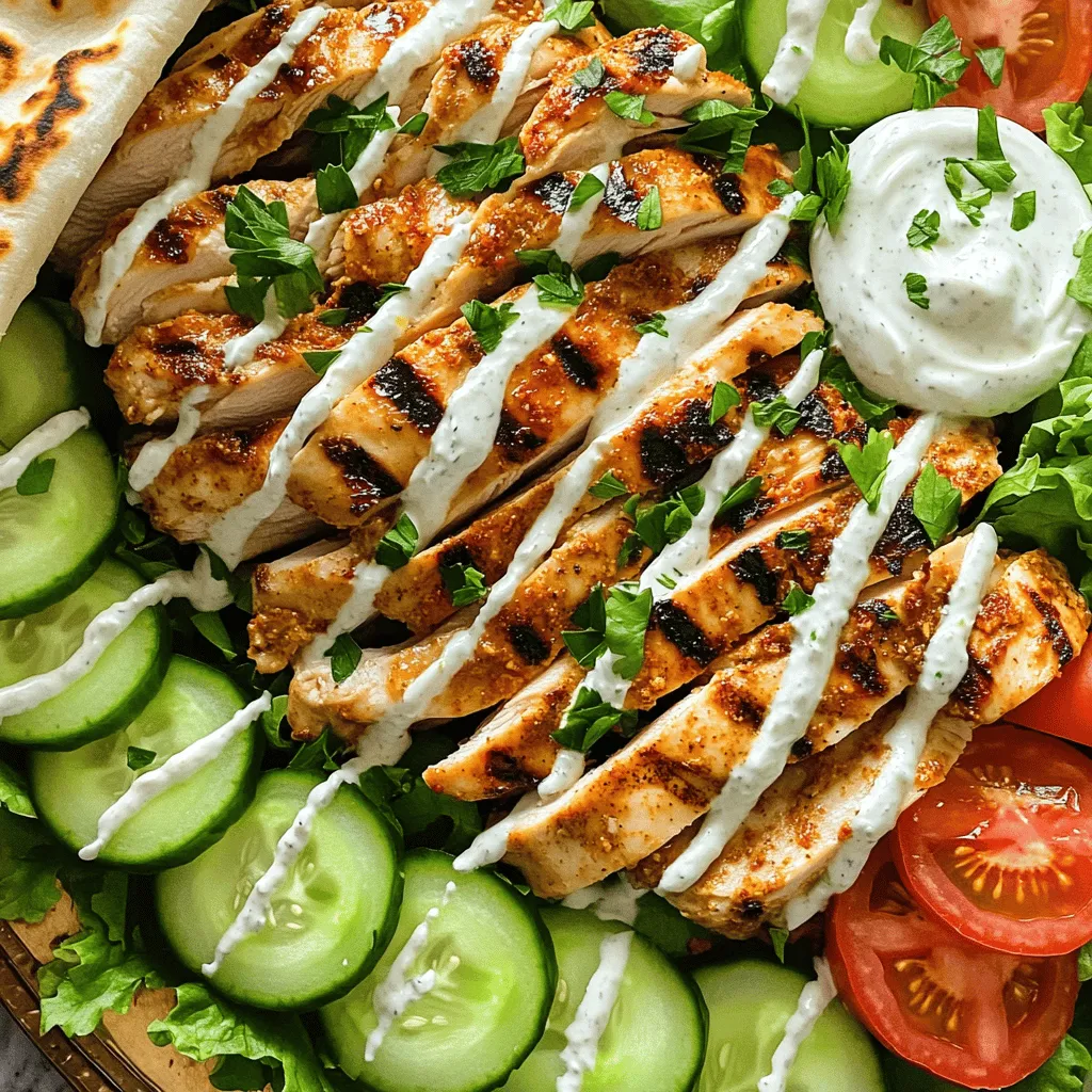 - 1 lb boneless, skinless chicken thighs - 3 tablespoons extra virgin olive oil - 2 teaspoons ground cumin - 2 teaspoons smoked paprika - 1 teaspoon ground coriander - 1 teaspoon ground turmeric - 1/2 teaspoon ground cinnamon - 1/2 teaspoon cayenne pepper (adjust for desired spice) - 4 cloves garlic, finely minced - Juice of 1 fresh lemon - Sea salt and freshly ground black pepper to taste - Pita bread or flatbreads, for serving - Fresh parsley, finely chopped, for garnish To make the chicken shawarma, you need a few key ingredients. The chicken thighs are juicy and tender, perfect for grilling. The olive oil helps blend the spices. Cumin and smoked paprika give a deep flavor. Turmeric adds color, while cinnamon and cayenne pepper bring warmth. Fresh garlic and lemon juice brighten the dish. Salt and pepper enhance all the flavors. Finally, fresh parsley adds a pop of color and taste. - 1 cup creamy plain Greek yogurt - 4 cloves garlic, finely minced - Juice of 1/2 lemon - 2 tablespoons tahini - Sea salt to taste For the creamy garlic sauce, Greek yogurt is the base. It adds creaminess and tang. Minced garlic gives it a strong flavor. Lemon juice adds brightness, while tahini brings a nutty taste. Sea salt helps bring all the flavors together. This sauce pairs perfectly with the chicken, making each bite delicious.To start, gather your ingredients. In a large mixing bowl, whisk together the olive oil, ground cumin, smoked paprika, ground coriander, ground turmeric, ground cinnamon, cayenne pepper, minced garlic, fresh lemon juice, sea salt, and black pepper. This mixture creates a flavorful marinade. Ensure that you combine the ingredients well. Each spice adds depth, making your chicken shawarma truly special. Next, add the boneless chicken thighs to your marinade. Make sure each piece is fully coated. This step is key. Cover the bowl with plastic wrap or a lid. Let the chicken sit in the fridge for at least 1 hour. For the best flavor, marinate overnight if you can. The longer the chicken sits, the more it absorbs those tasty flavors. Now, it