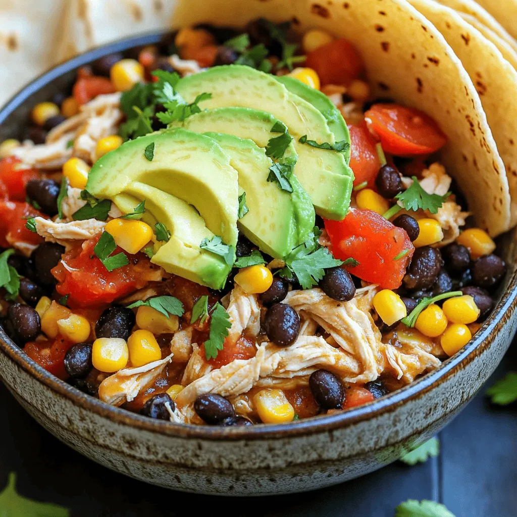 - 2 lbs boneless, skinless chicken thighs - 1 can black beans - 1 can diced tomatoes with green chilies - 1 cup corn kernels
