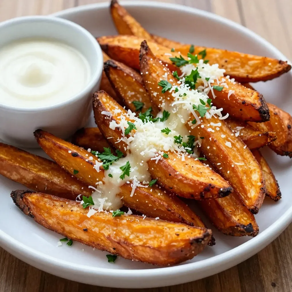 Garlic Parmesan Sweet Potato Fries Crispy and Delicious