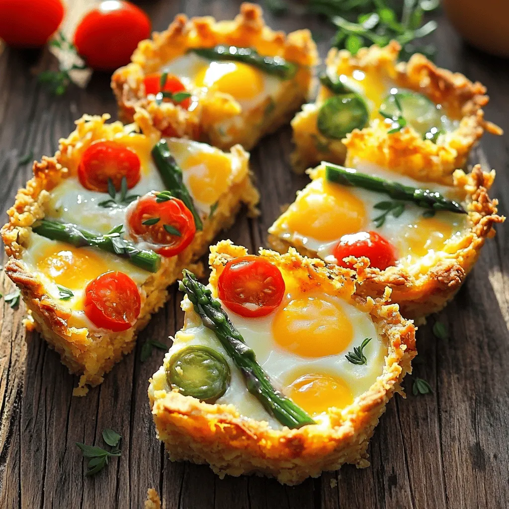 For a tasty Spring Hash Brown Crust Quiche, you need these main ingredients: - 3 cups frozen hash browns, thawed - 1 cup shredded sharp cheddar cheese - 4 large eggs - 1 cup whole milk - 1 cup fresh asparagus, chopped into 1-inch pieces - 1/2 cup cherry tomatoes, halved - 1/2 cup green onions (scallions), sliced - Salt and pepper to taste - 1 tablespoon olive oil