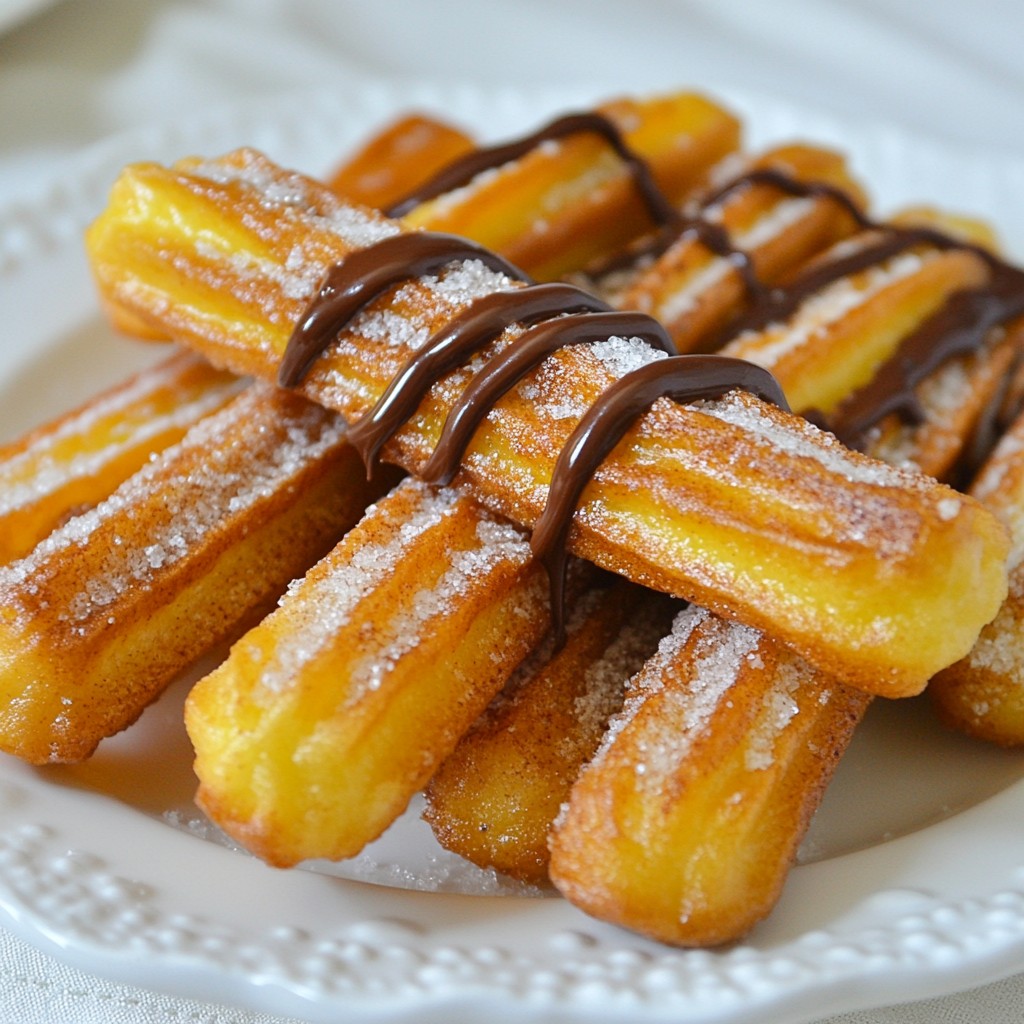 Chocolate Drizzled Churros Tasty Dessert Delight